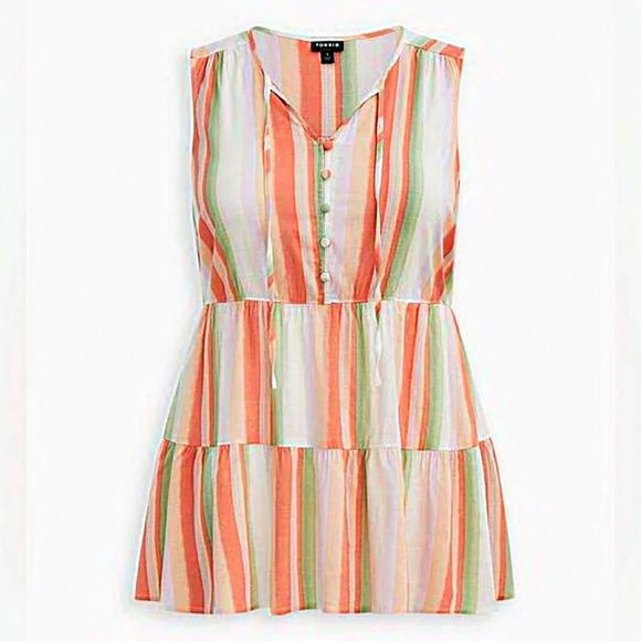 Torrid Striped Rayon Slub Button-Front Tiered Tank Women’s‎ 00/M - Picture 1 of 9